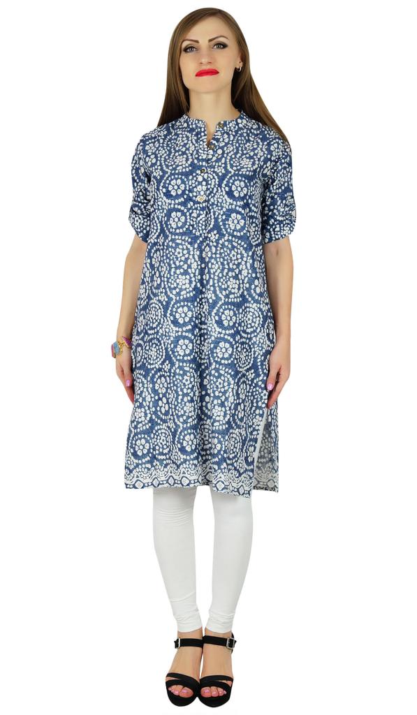 Bimba Женская синяя хлопковая туника Ethinc Summer Kurta Kurti Повседневная дневная блузка