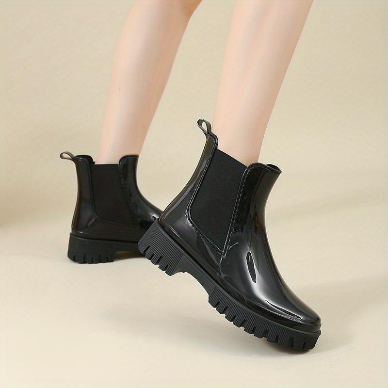Женские резиновые сапоги на толстой подошве, эластичные вставки для легкого надевания, амортизирующий комфорт, черно-желто-зеленые, модная повседневная и профессиональная обувь