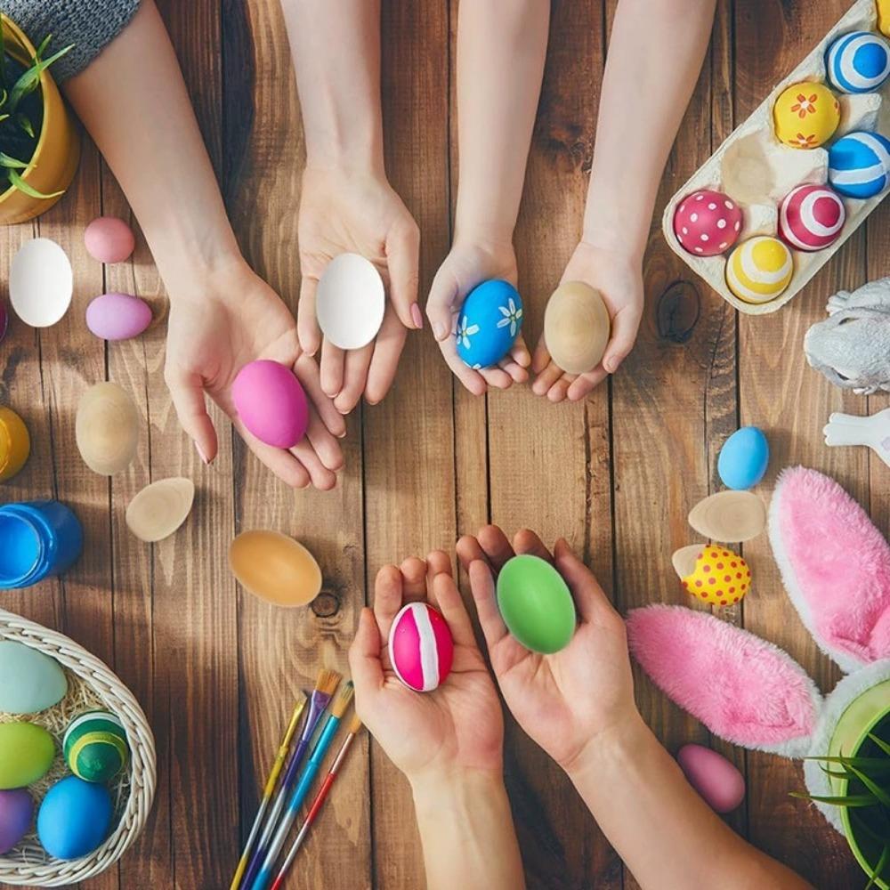 Деревянные куриные яйца, имитация яиц для покраски, упаковка из 10 гладких деревянных яиц для поделок, 4x6 см, деревянные пасхальные яйца, декор, для покраски и окрашивания