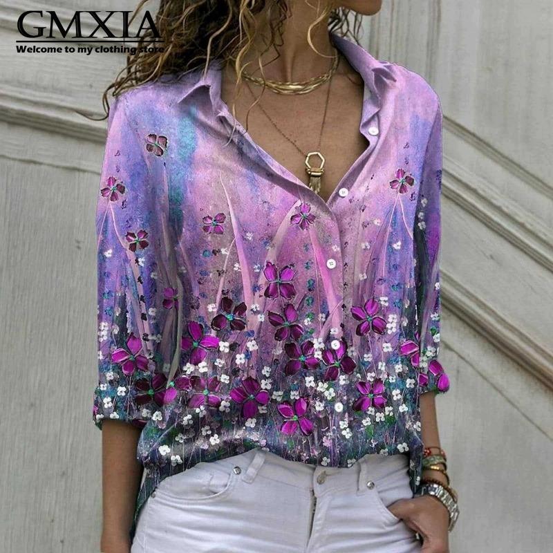 GMXIA 38 цветов Женская мода Повседневные Блузки и рубашки с длинным рукавом и воротником ПОЛО