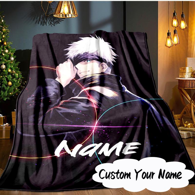 Custom Name Light Darkness Jujutsu Blanket Ideal Bedding Blanket Perfect for Travel, Camping, Living Rooms, Offices, Sofas, Fan Christmas gift