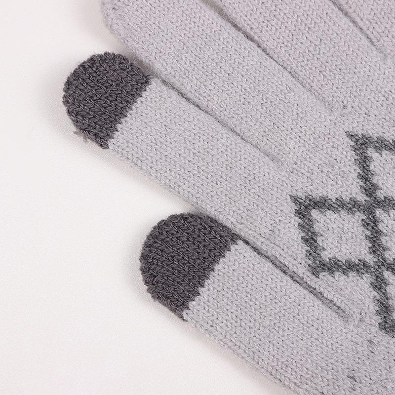 Зимние перчатки из ромбовидного жаккарда с сенсорным экраном, утолщенные, с пятью пальцами, шерстяные вязаные перчатки из шерсти альпаки