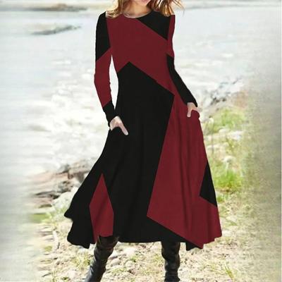 Женские повседневные этнические винтажные модные осенне-зимние платья с длинным рукавом свободного покроя