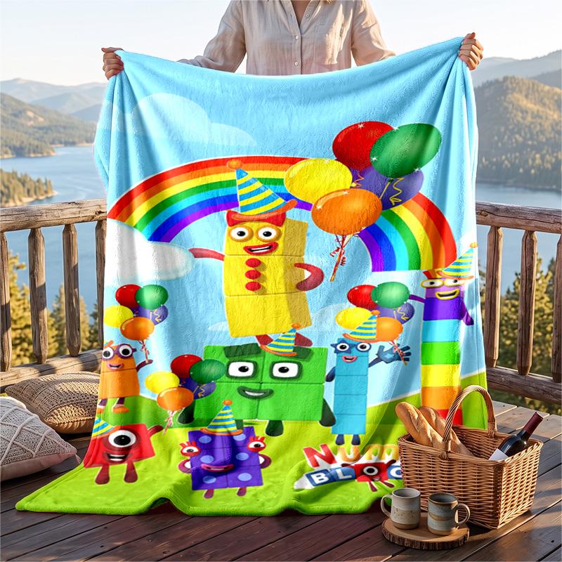Warm Flannel Blanket Numberblocks Pattern, Lightweight Comfortable Throw Blanket for Bed Sofa Use