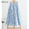 Korean Style Spring Summer Women Midi A-Line Skirt Elastic Waist Polka Dot Print Skirt Cotton Elegant Ladies' Chic Skirts
