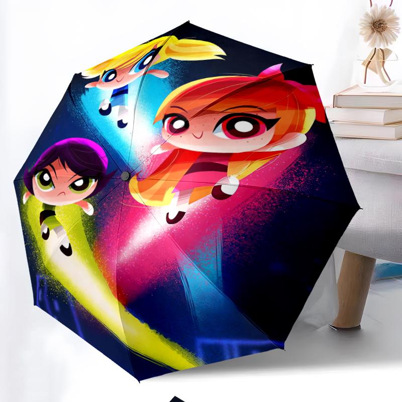 Powerpuff Fashionable Automatic Opening/Closing Folding Umbrella. Portable and Foldable, Ideal for Gift, Travel, and Daily Use.