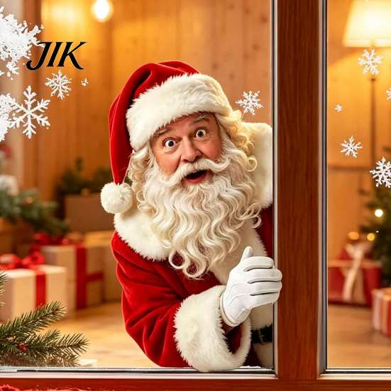Glass Door Stickers Peeking Santa Claus Static Window Cling, No?Glue Christmas Sticker, Decorative Film Reusable Decal, Holiday Atmosphere Decor for