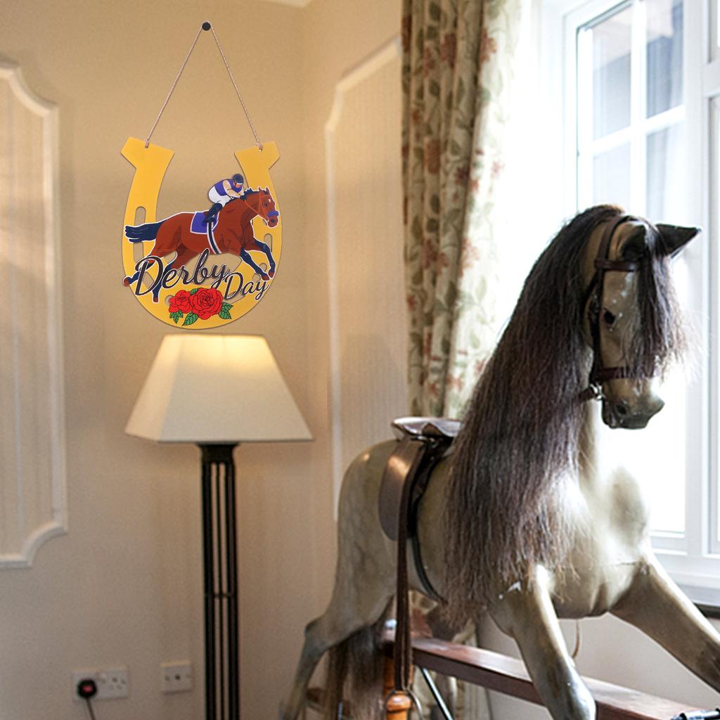 Кентукки Дерби Лошади Рождественские Украшения День Дерби Деревянная Вывеска на Входную Дверь Бег за Розами Подвеска на Дверь Жокей Подкова Подвеска на Крыльцо