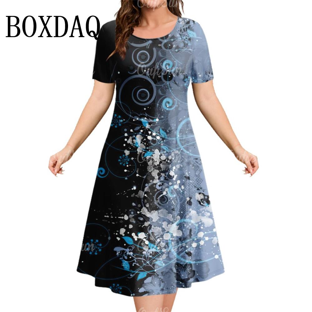 Новое женское платье с 3D-цветочным принтом и короткими рукавами, повседневное модное платье А-силуэта, летнее женское платье свободного покроя для отпуска