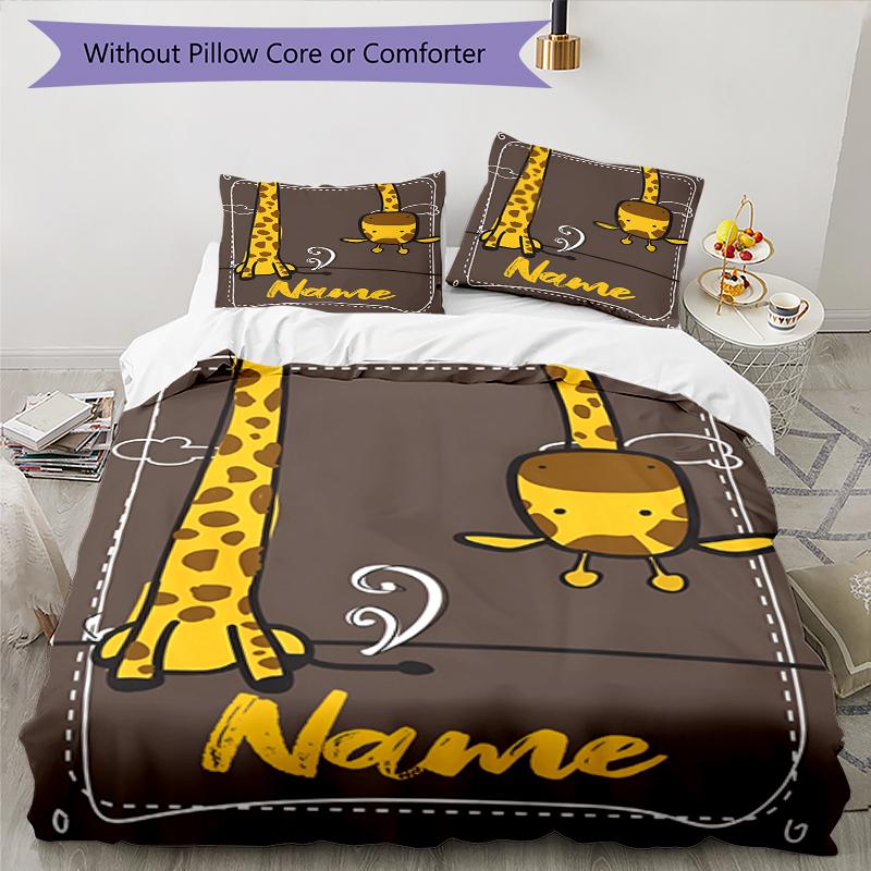 3pcs Custom Name Giraffe Bedding Set Duvet Cover Closure Includes 1 Duvet Cover & 2 Pillowcases, Soft and Comfortable for All Seasons.