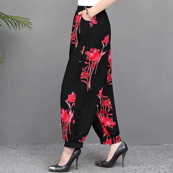 Women's Spring Wide Leg Pants Summer Plus Size Printed Trousers Autumn Ice Silk High Waist Mosquito Proof Loose Trousers