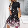 Women's Fashion Casual Belt Short Sleeve Round Neck Floral Elegant Temperament Dress