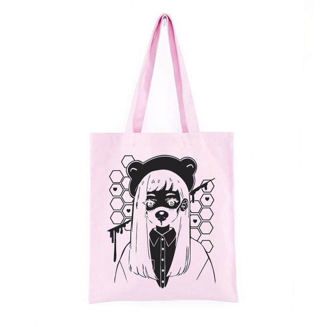 Холщовая сумка с принтом японского аниме, повседневная сумка-тоут, большая вместительная сумка, каваи, сумка-шоппер, милая модная женская сумка с героями мультфильмов, сумки на плечо