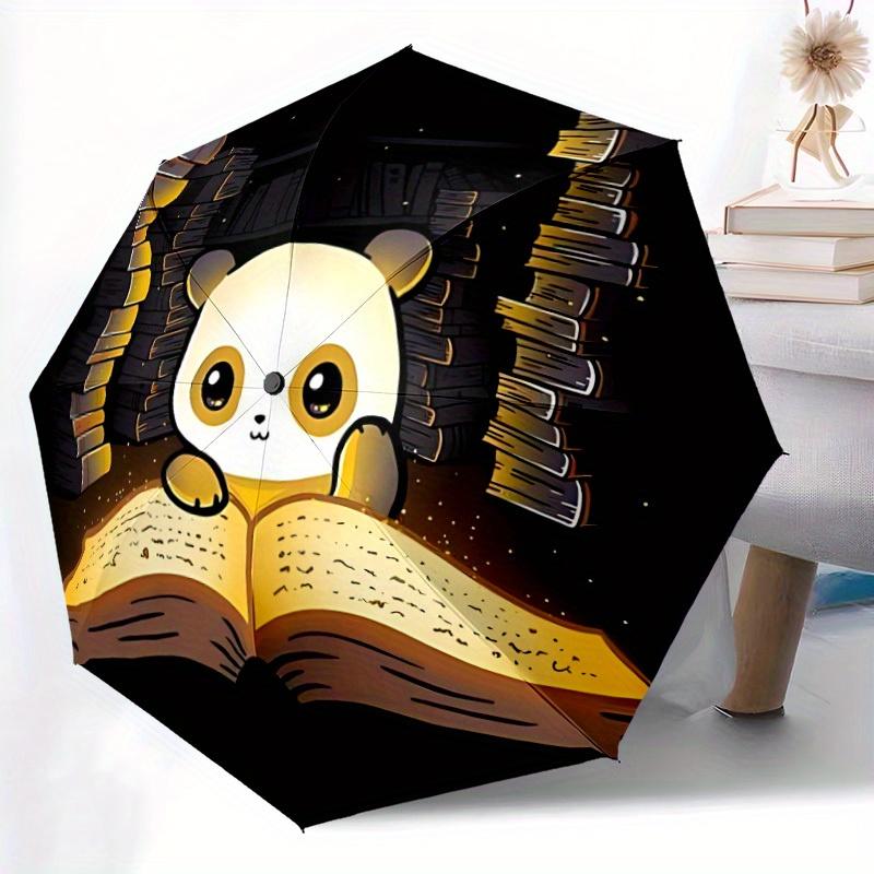 1pc Panda Books Auto Open/close, All-Season Portable Folding Umbrella for Women & Men, Travel, Everyday, Formal Events -06143