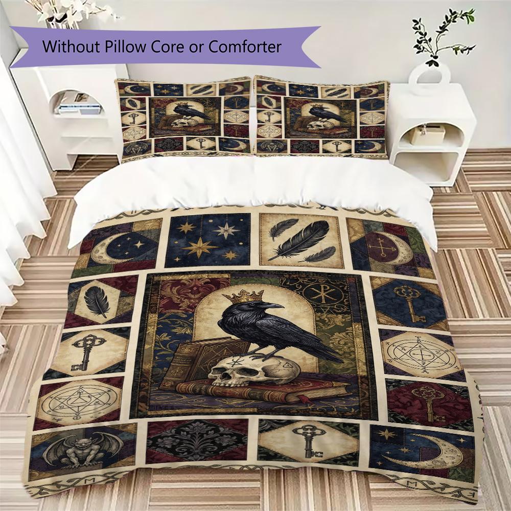 Crow Pattern Bedding uilt Set uilt Cover Pillowcase Home Decoration Birthday Gift (1 * duvet cover + 2 * pillowcase without core)48