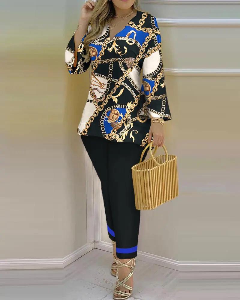 2023 Spring Women's European & American V-Neck Long-Sleeve Fashion Set