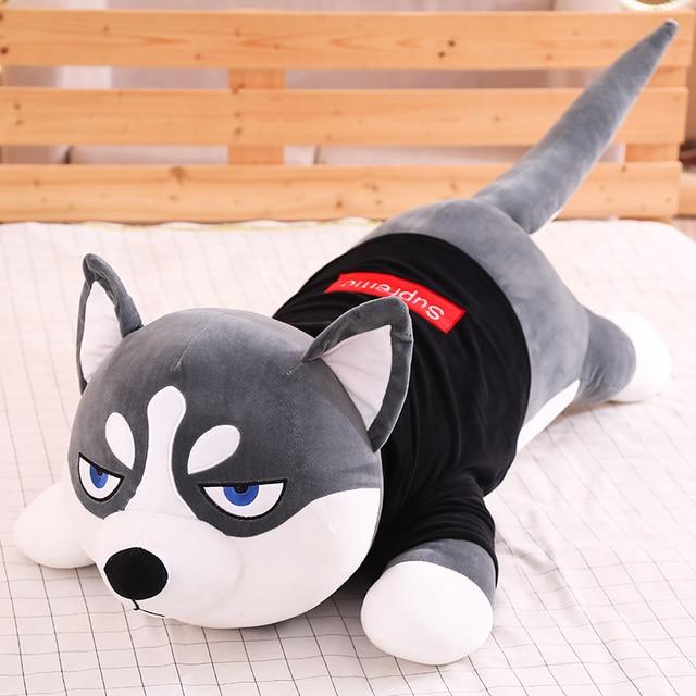 Funny Dressed Husky Pillow Stuffed Doll Stripe Sweater Soft Husky Lying Plush Toy Charming Dog Animals Kids Birthday Gift