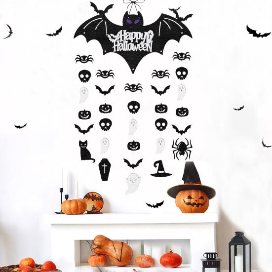 Хэллоуин Черная летучая мышь Подвесная гирлянда Украшение Паук Череп Призрак Тыква Потолочные стримеры для улицы В помещении Стена Дверь Комната Декор