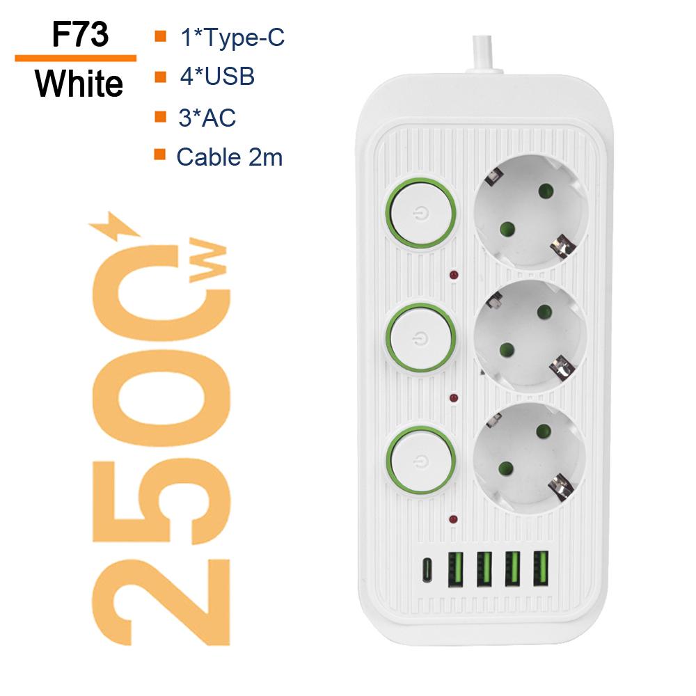 Вилка европейского стандарта с несколькими розетками и портами USB Type C. Кабель-удлинитель длиной 2 м. Независимая розетка управления. Сетевой фильтр. Электрический переменный ток.