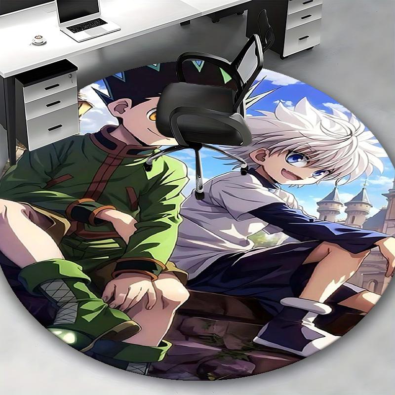 1 шт. Ковер Круглый Hunter x Hunter Killua & Gon, Коврик под Кресло с Аниме-Дизайном, Нескользящий Ковер для Офиса, Домашнего Декора, Гостиной, Спальни, Игровой Комнаты