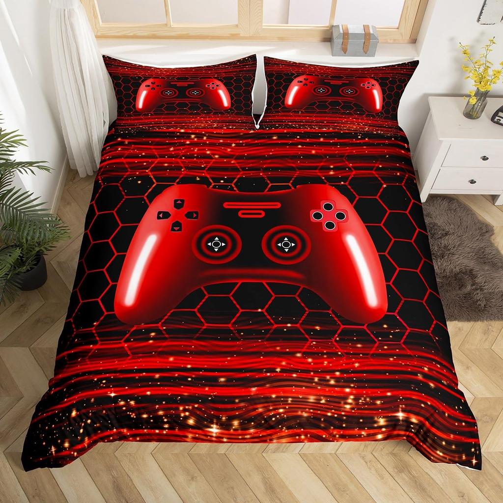 Игровой Комплект Постельного Белья Игровое Пододеяльник для Детей Подростков Мужчин Игровая Консоль Комплект на Кровать Геометрия Полоски Соты Шестиугольник Пододеяльник