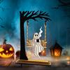 Halloween Swingy Skeleton Ornament Creepy Tree Swing Ghost Wooden Table Sign with Base Home Office Desktop Party Decoration