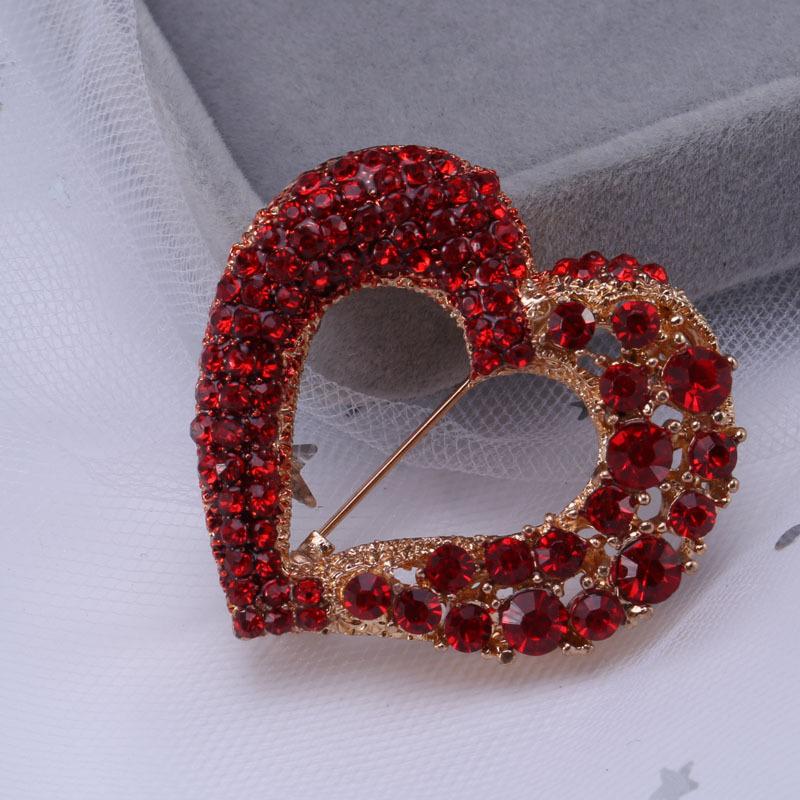 Женская мода, роскошная брошь из красного камня, булавка, милые полые броши с сердцем любви, ювелирные изделия