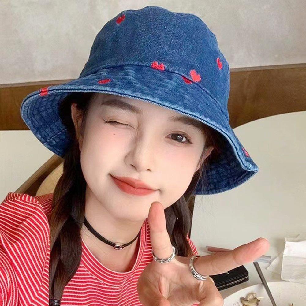 Denim Bucket Hat Foldable Beach Cap Summer Panama Hat for Women