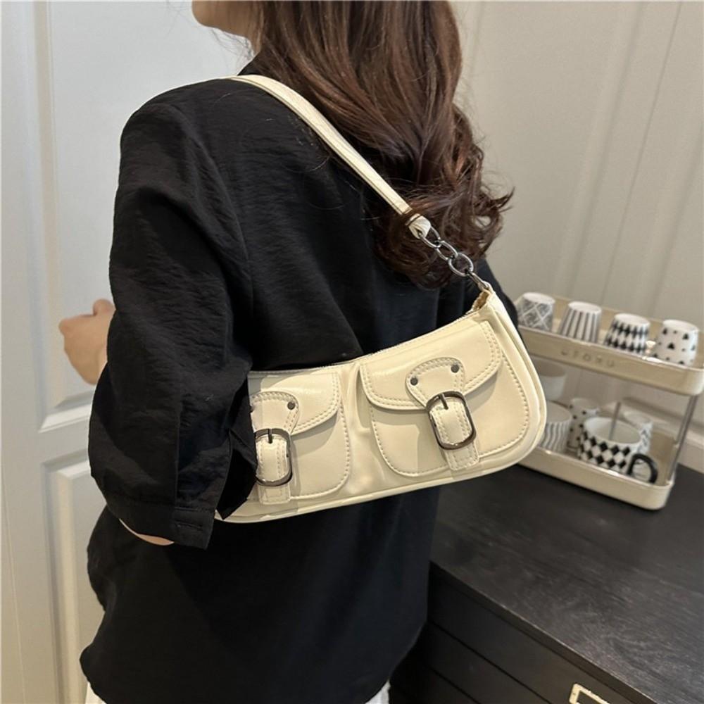 Vintage Pu Leather Shoulder Bag Y2k Zipper Handbag Chic Women's Armpit Bag Hobo Bag