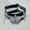 Crystal Butterfly Pendant Necklace Belt Twined Women Accessory Punk Gothic Metal Choker  Ladies