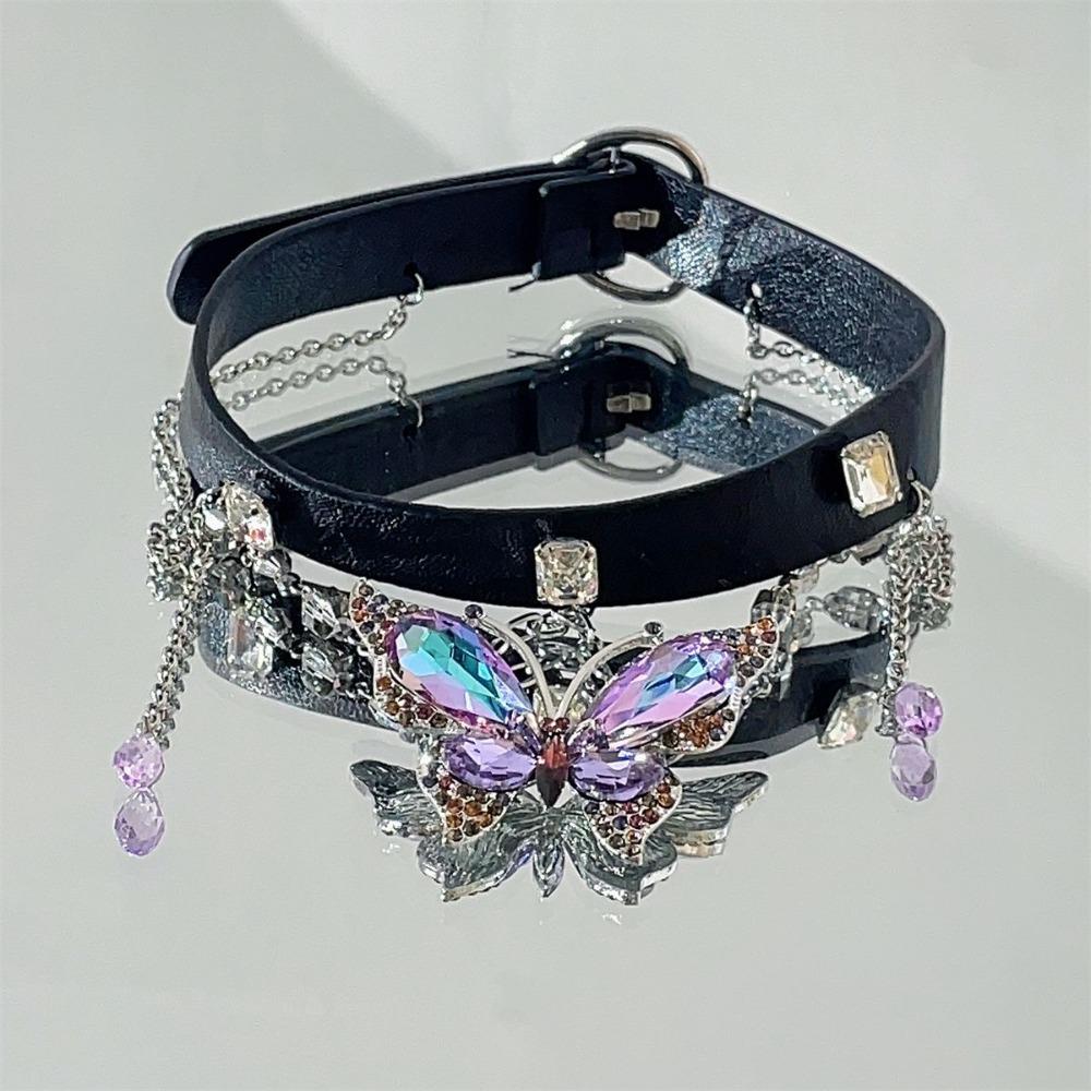 Crystal Butterfly Pendant Necklace Belt Twined Women Accessory Punk Gothic Metal Choker Ladies