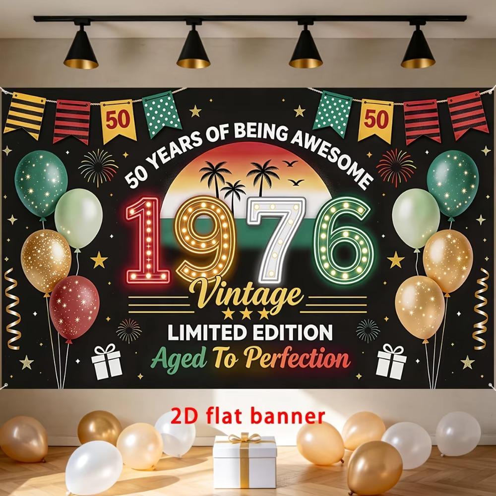 1976 Vintage Neon Balloon Themed Banner Decoration Background Adult Birthday Party Home Decoration Photography Backdrop Cloth