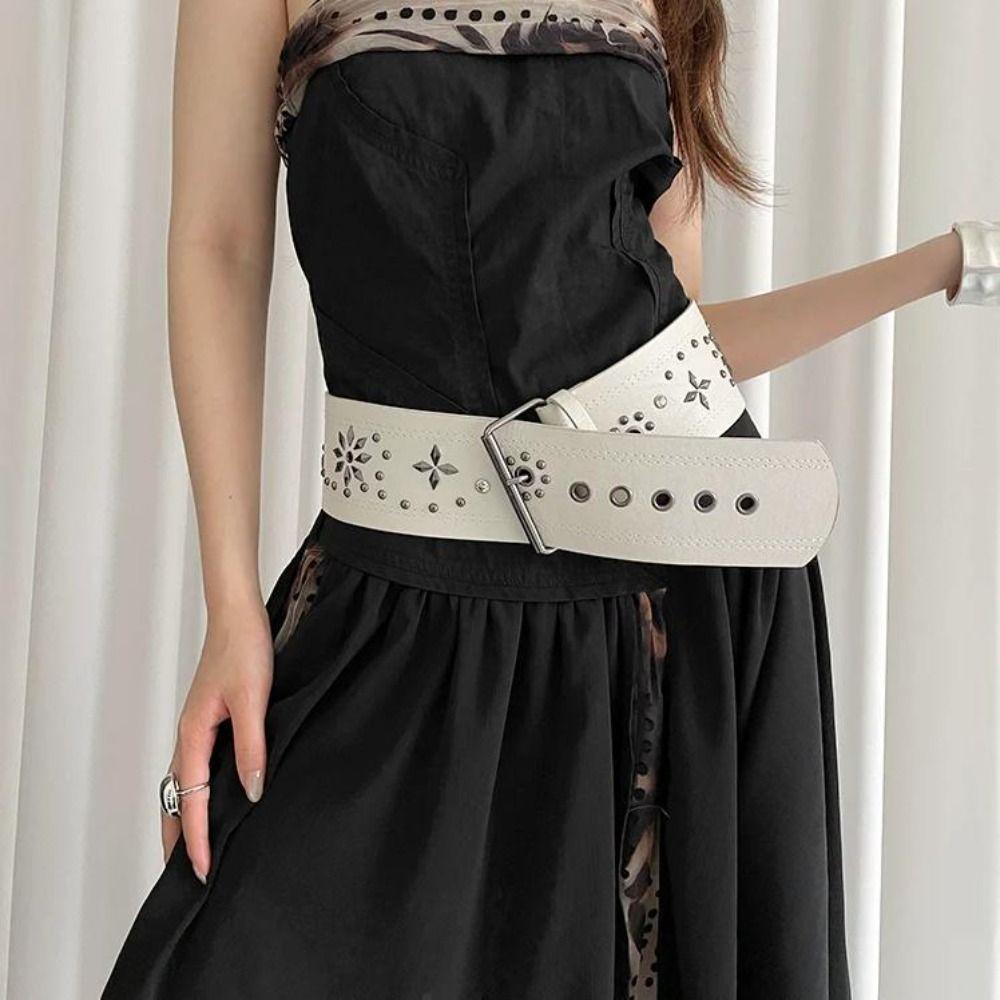 Готический женский ремень с заклепками Винтажный ремень для платья и джинсов Модный кожаный пояс на талию Уличная одежда