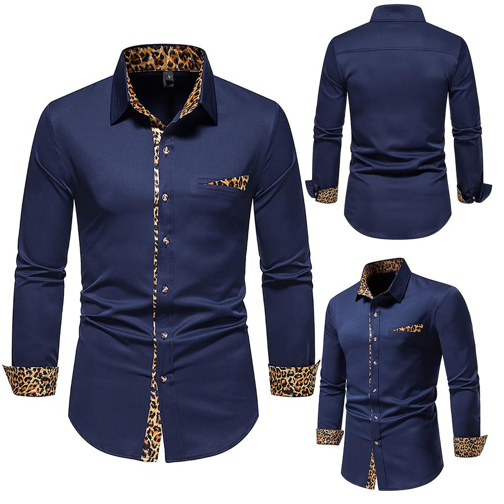 Men's Lapel Autumn Winter Casual Formal Men's Casual Leopard Print Shirt Tops