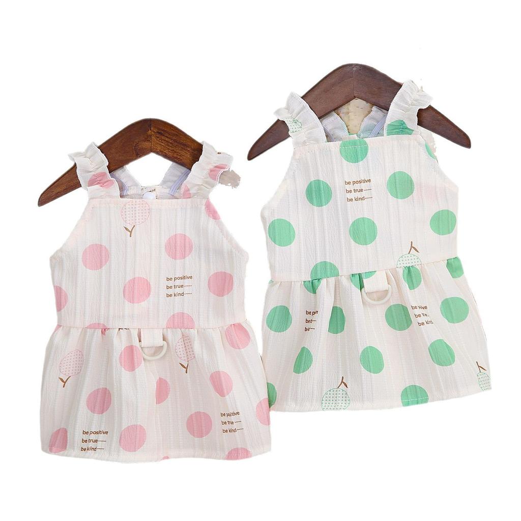 Spring and Summer Thin INS Style Korean Macaron Floral Edge Polka Dot Bubble Skirt Teddy, Pet Cat Clothes