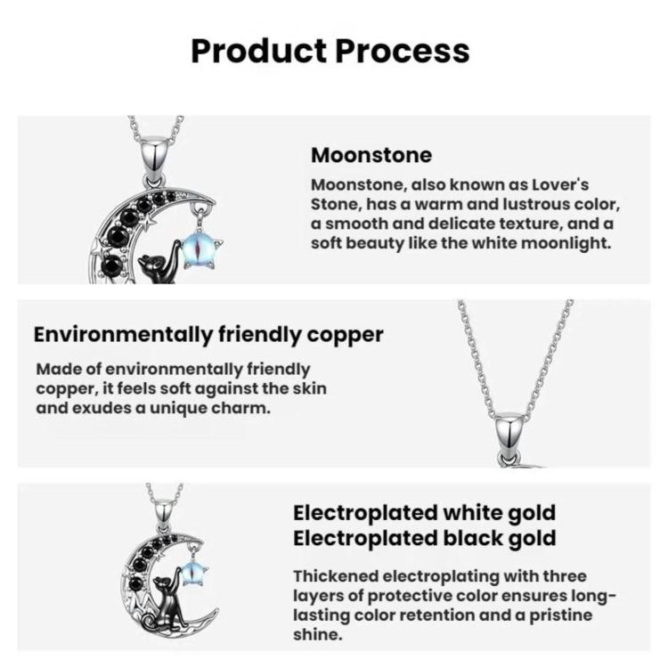 Moon Cat Brass-Plated White Gold Necklace