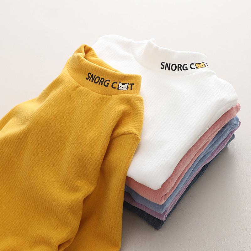 Детская футболка с длинным рукавом Sanded – теплая, плотная, с воротником средней высоты для мальчиков и девочек, осенне-зимний корейский стиль.