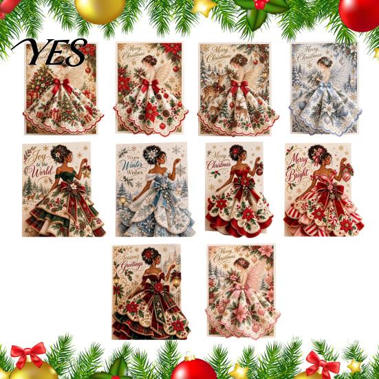 Elegant Angel Ornament Card 3D Christmas Greeting with Fabric Dress, Pop Up Holiday Unique Xmas Card, Merry Gift Keepsake for Family Friends Detailed