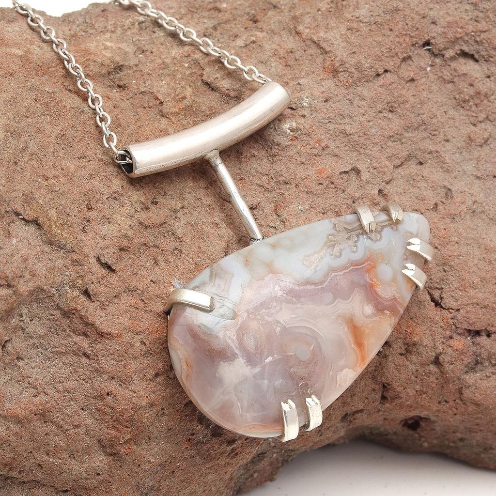 Ожерелье Crazy Lace с подвеской из агата и драгоценного камня, серебряные натуральные ювелирные изделия