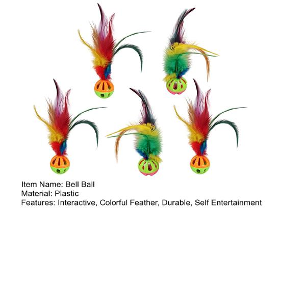 5Pcs Interactive Cat Feather Toy, Cat Balls, Feather Balls with Loud Bell Inside for Kitty Kitten Scratching Exercise Indoor