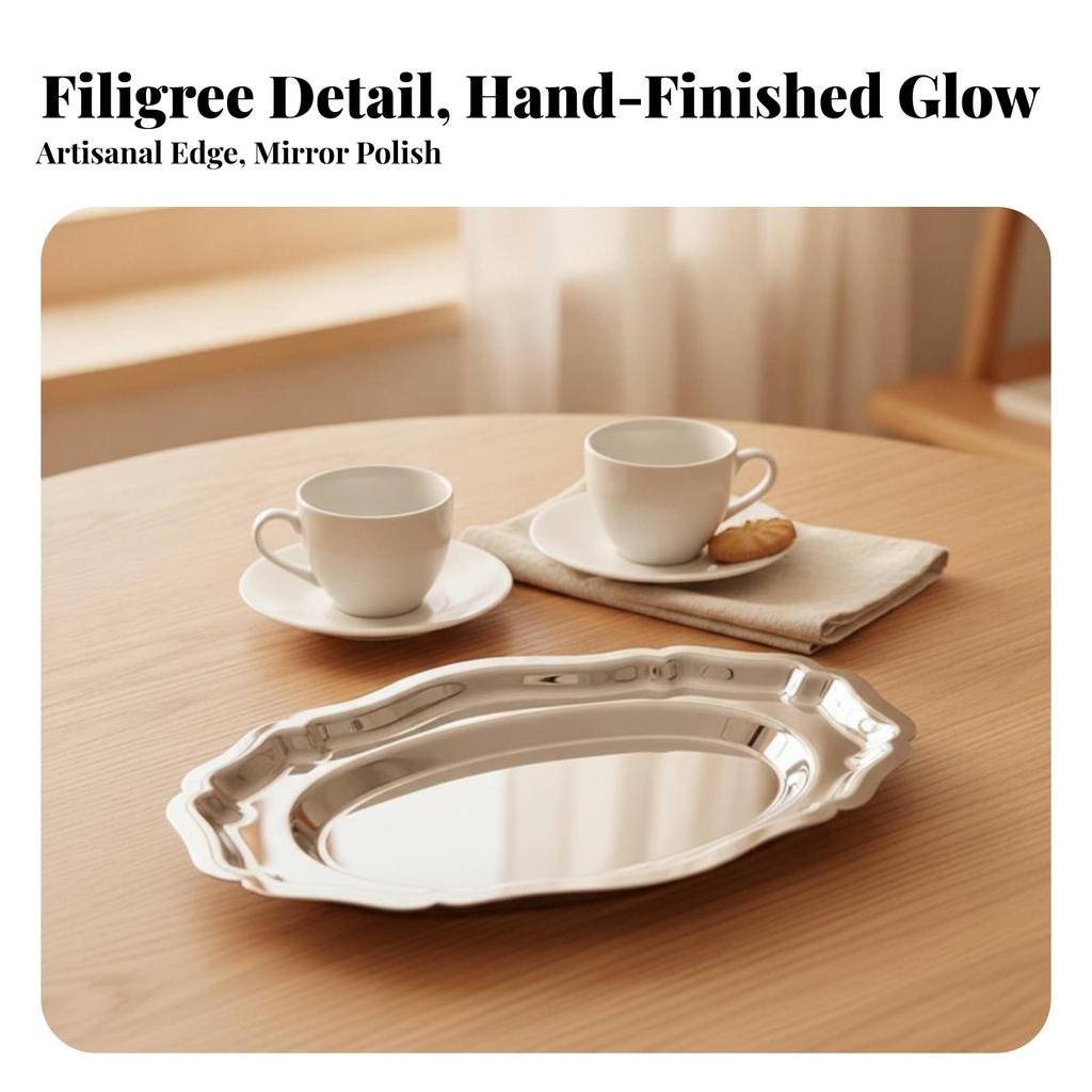 Shiny Oval Platter | Mirror-Polished Finish, Stainless Steel Tray,
