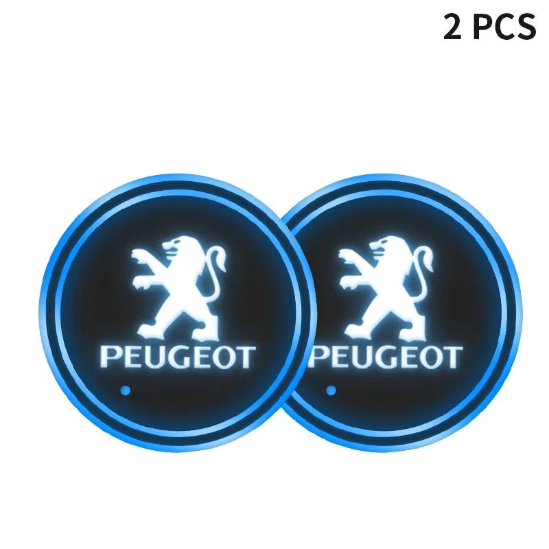 2026 Hot Car Sticker For Peugeot Car styling LED Luminous Car Water Cup Holder Coaster Lamps For Peugeot 308 408 508 RCZ 208 300