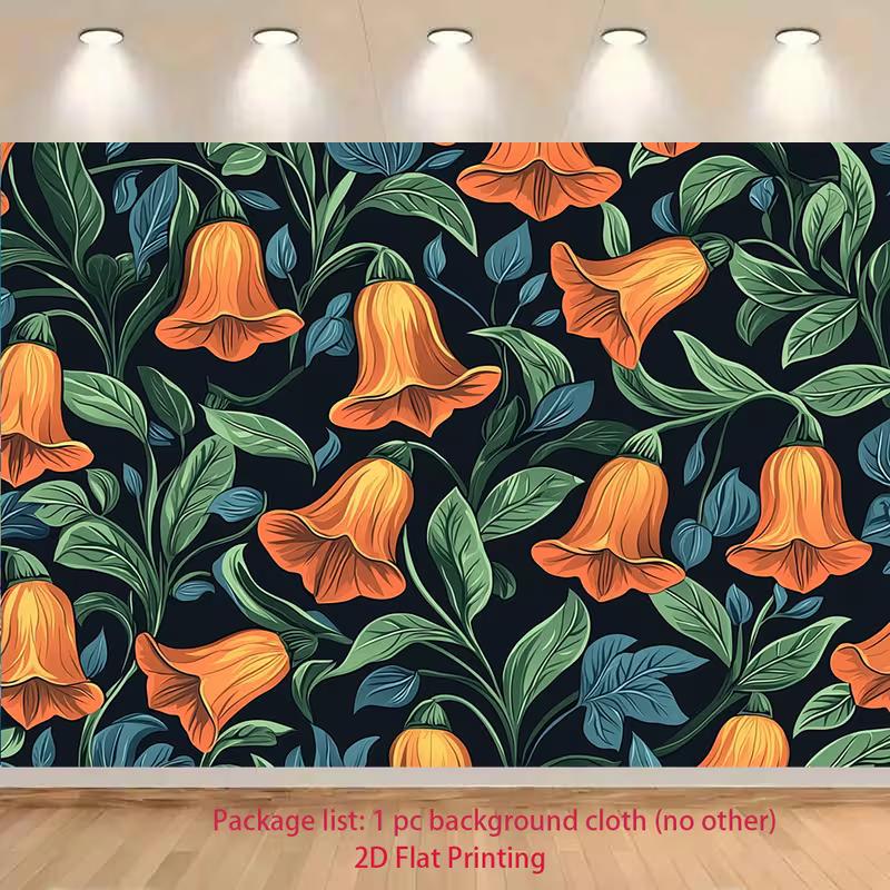 2D Flat Orange Trumpet Flower Backdrop Vintage Botanical Photo Background Cloth