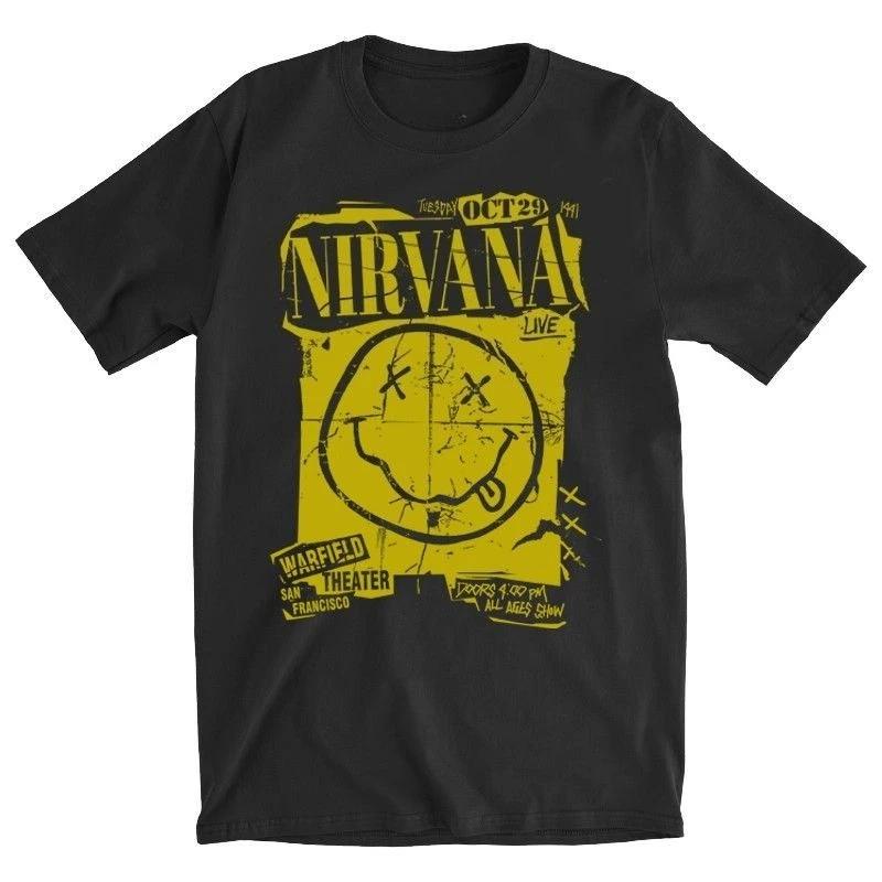 Графическая футболка Nirvana Рок-группа Потертое Улыбающееся Лицо Принт с Постером Концерта Летняя Короткий Рукав Унисекс Повседневная Оверсайз Уличная Одежда Футболки Топы