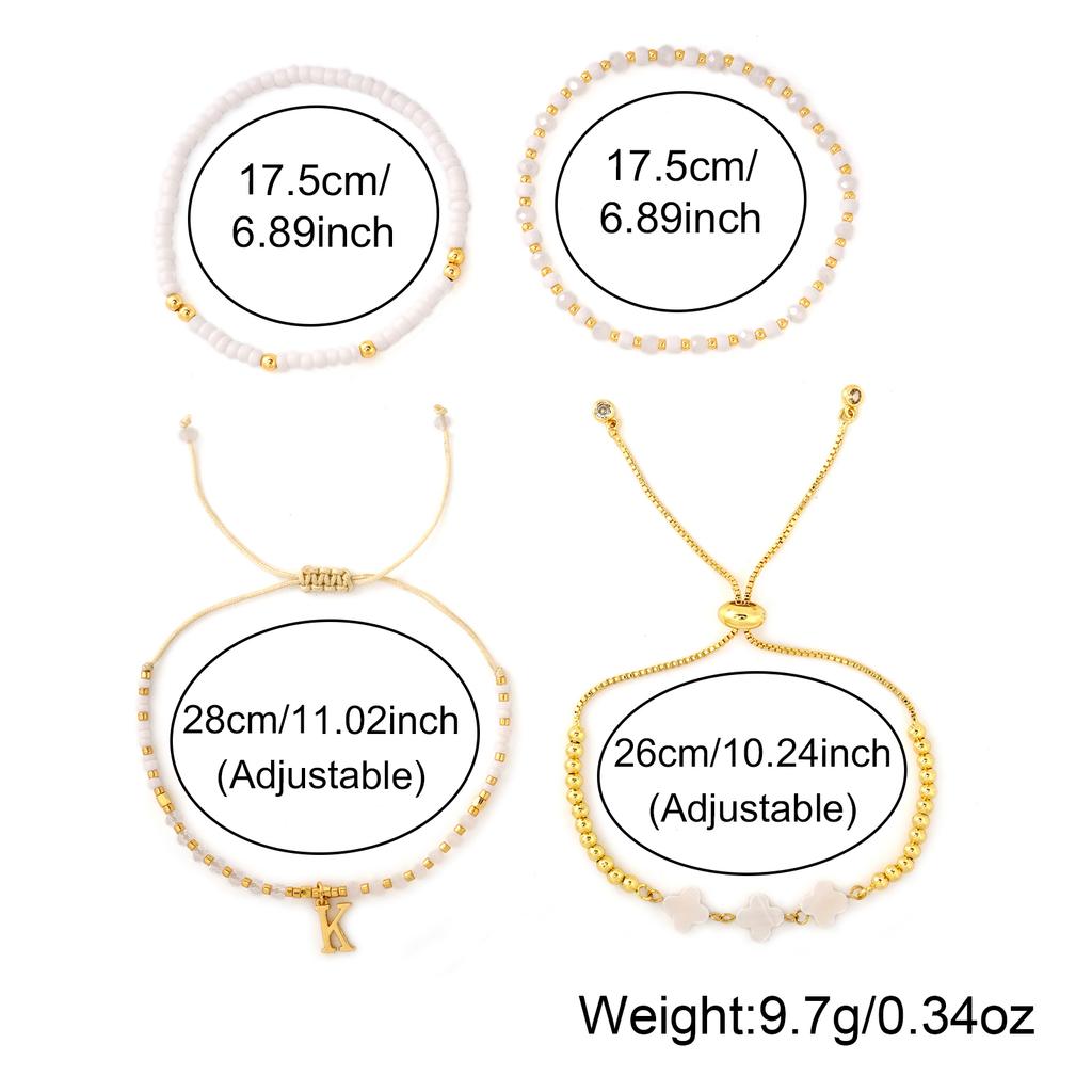 Go2boho Beaded Bracelet Set White Shell Flower Glass Beads 18K Gold Plated Stackable Women's Gift Jewelry