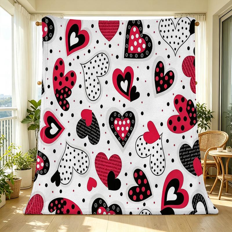 Lightweight Heart Print Flannel Blanket | Soft, Warm & Skin-friendly, Ideal for Home Decor, Relaxing, Car Use, Perfect Valentine's Gift