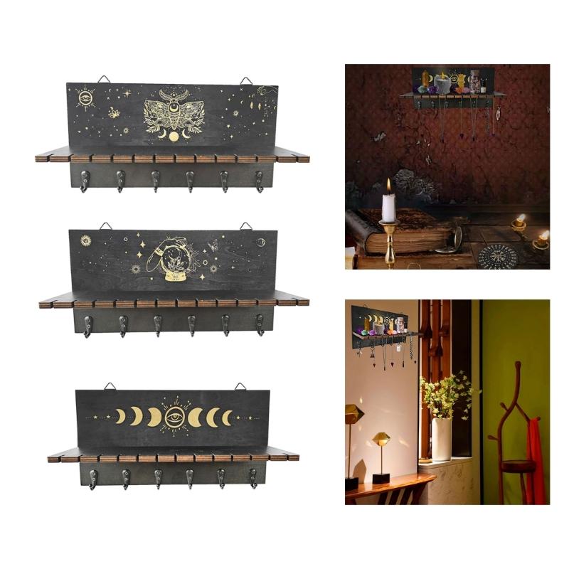 Деревянная полка для демонстрации кристаллов Настенный подсвечник Стенд для демонстрации целебных камней и кулонов Настольные украшения