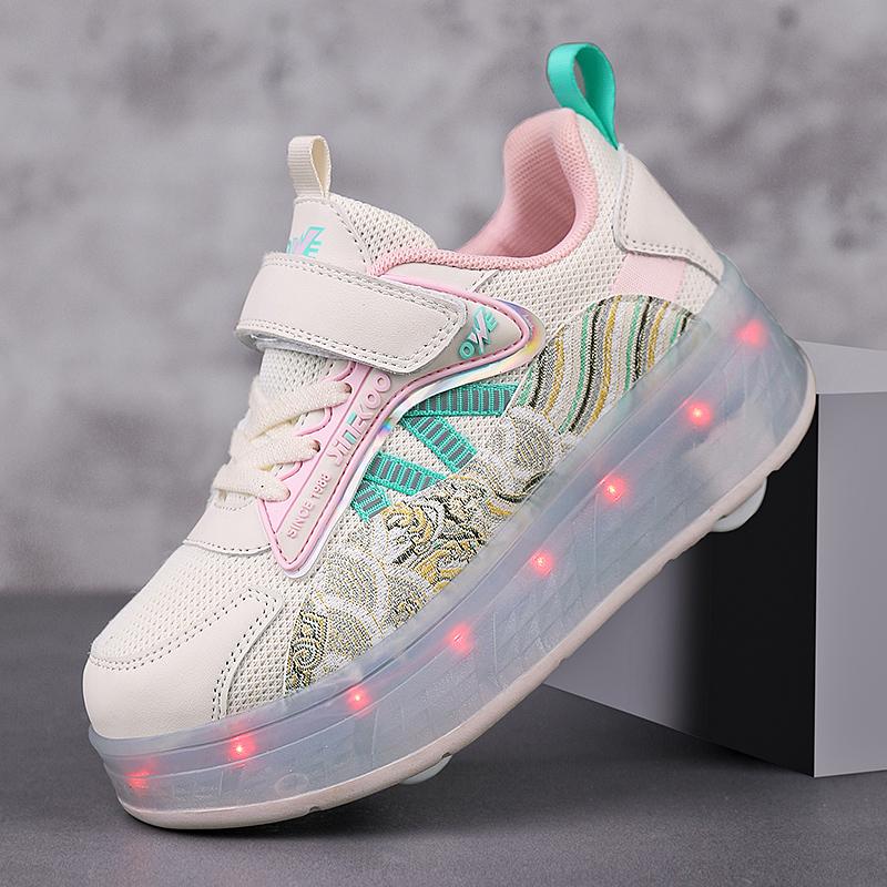 TUINANLE Четырехколесные роликовые туфли для мальчиков и девочек, прогулочная обувь, которая может ходить, скользить и уменьшаться, мигающие огни для школьников