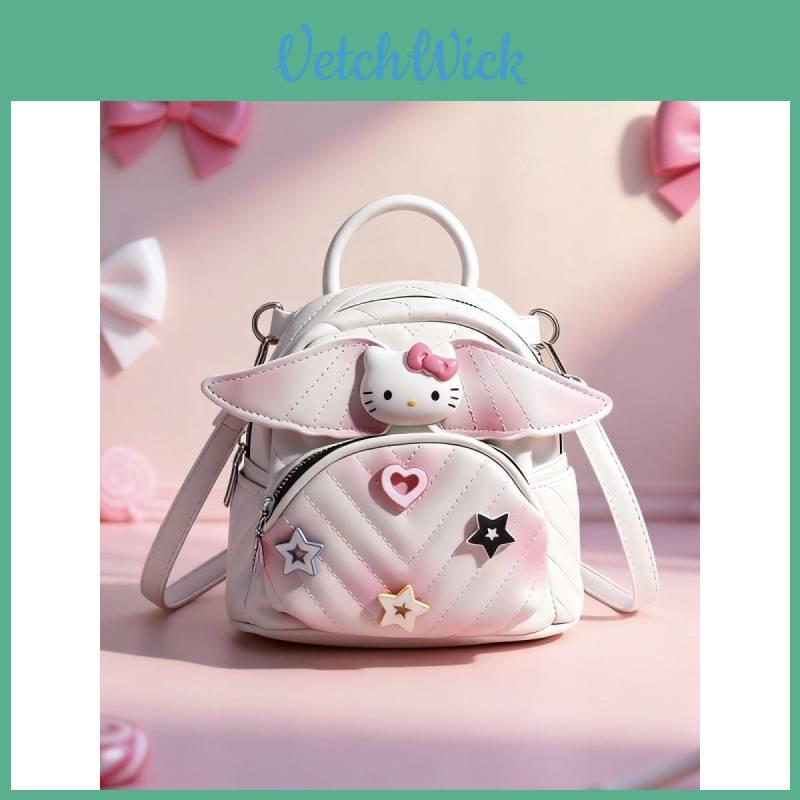 Cute Hello Kitty Backpack Featuring Cartoon Pattern And Lightweight Pu Material For Students