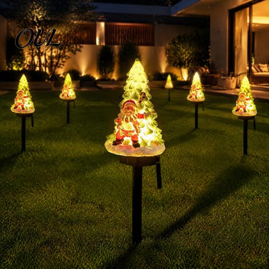 Auto Sensor LED Landscape Decor Christmas Solar Garden Light, Santa Tree Resin Yard Stake with Holiday Lighting for Winter Warm Glow, Waterproof